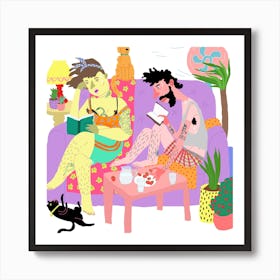 Heat Wave Couple On The Couch Square Art Print