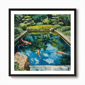 Summer Zen Japanese Garden Series In Style Of David Hockney 3 Art Print