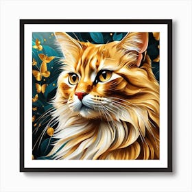 Orange Cat With Butterflies Art Print