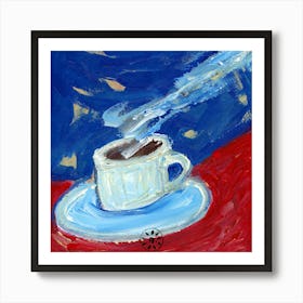 Coffeetime - square red blue white cup coffee kitchen cafe Anton Maliar hand painted Art Print