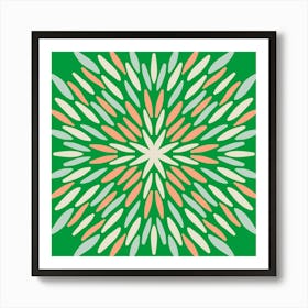 Petal Burst - green and peach Art Print