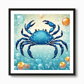 Happy Blue Crab Square Bathroom Animal Art Print 1 Art Print