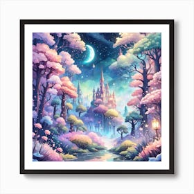 A Fantasy Forest With Twinkling Stars In Pastel Tone Square Composition 412 Art Print