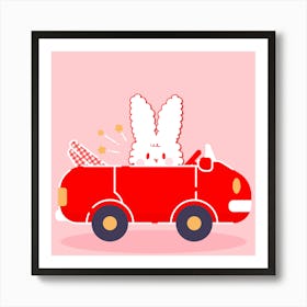 Cute Bunny In Car Art Print