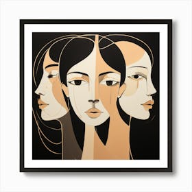 Abstract Faces, Clean Pencil Lines art, Nude Color Shades, Emotions of Life, vector art, Simple frames of fillings, good-looking image 1 Art Print