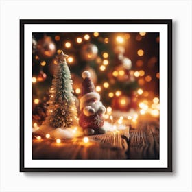 Christmas Tree And Santa Claus Art Print