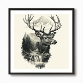 Illusion with Deer and Drawing Art Print