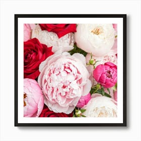 Close Up Of A Bunch Of Peonies And Roses With Detailed Texture Symbolizing Love And Nature Framed (2) Art Print