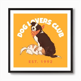 Dog Lovers Club Logo - Illustrated Design Creator Featuring A Dog Couple - dog, puppy, cute, dogs, puppies Art Print