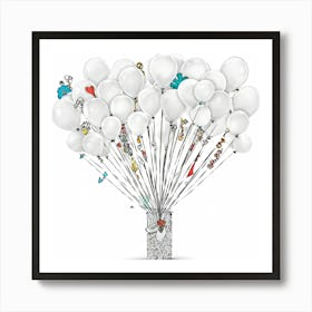 An Octane Rendered Abstract Whimsical Bunch Of Hand Drawn White Balloons Each Decorated With Int (4) Art Print