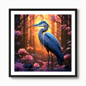 Blue Heron In The Forest Art Print