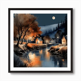 Night By The River Art Print