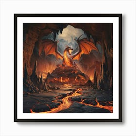 Dragon Lair in a Volcanic Cave Art Print