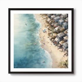 Aerial Beach View Watercolour Art Print 7 Art Print