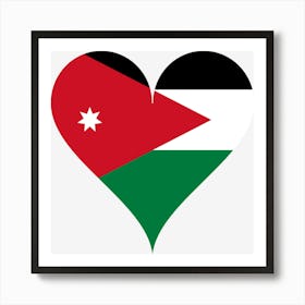 Heart Love Affection Jordan Arabian Peninsula Star Heart Shaped Flag Art Print