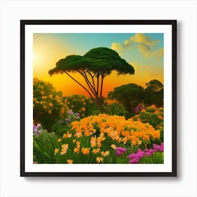 Beautiful Garden At Sunset Stock Photo Art Print