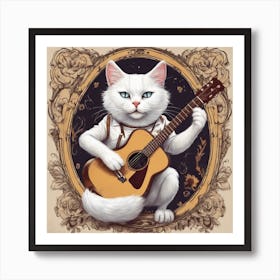 Cat Playing Guitar 1 Art Print