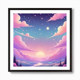 Sky With Twinkling Stars In Pastel Colors Square Composition 225 Art Print