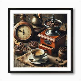 Coffee And Clock Art Print