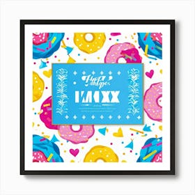 Abstract Happy Shower Scene Seamless Paper Design Featuring A Geometric Pattern Of Donuts With Ribb Art Print