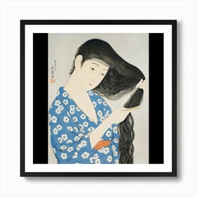 Woman Combing Her Hair Art Print