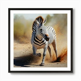 Zebra Running Through the Wild Dynamic Nature Safari Art Art Print