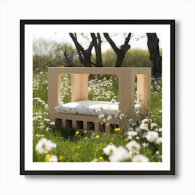 Dog Bed In A Field Art Print