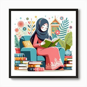 Muslim Girl Reading Book 1 Art Print