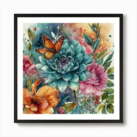 Butterfly And Flowers Art Print