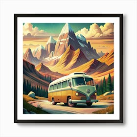 Vintage Bus On Mountain Road Art Print