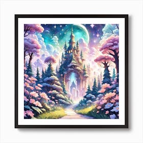 A Fantasy Forest With Twinkling Stars In Pastel Tone Square Composition 279 Art Print