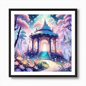 A Fantasy Forest With Twinkling Stars In Pastel Tone Square Composition 455 Art Print