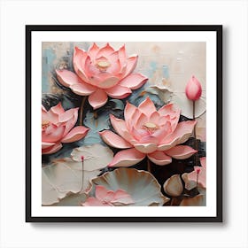 Pattern with pink Lotus flowers Art Print