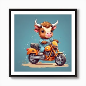 Cow Riding A Motorcycle Art Print