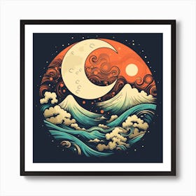 Moon And Waves 1 Art Print