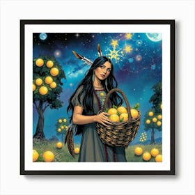 Woman Holding A Basket Of Oranges 2 Art Print