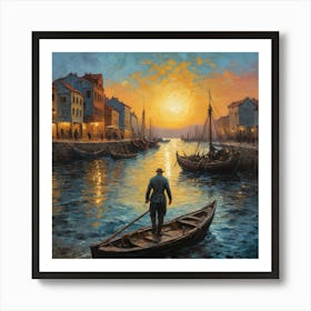 Sunset At The Harbor, Vincent Van Gogh Style Art Print
