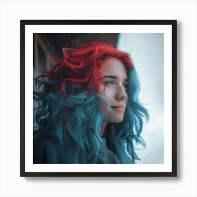 Blue And Red Hair Art Print