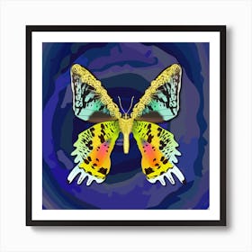 Mechanical Butterfly Urania Ryphaeus On A Blue Background Art Print