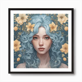 Blue Haired Girl Art Print