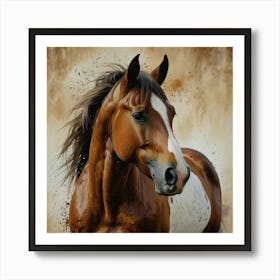 Leonardo Lightning Xl Watercolor Art Brown And White Horse Can 1 Art Print