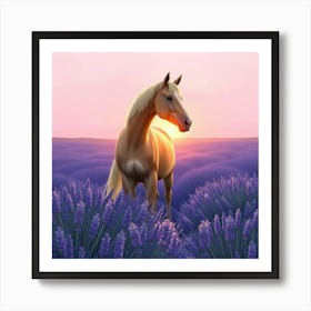 Horse In Lavender Field 5 Art Print