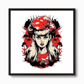Mushroom Girl Pinup Style Art Art Print