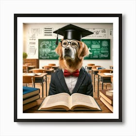 Professor Dog Wall Print Art A Charming Depiction Of A Dog As A Professor, Perfect For Combining A Love Of Dogs And Education In Any Space Art Print