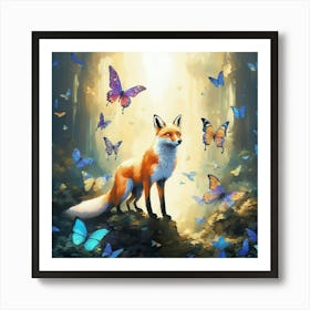 Fox With Butterflies Art Print