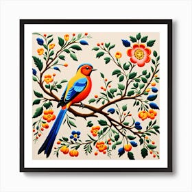 Hungarian Kalocsa Embroidery, Bird On a Branch, folk art, 159 Art Print