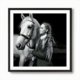 Firefly Black And White, Artistic, Photograph, Detailed, Woman, Horse, Braided, Hairstyles, Equestri (8) Art Print