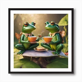 Two Frogs Drinking Tea Art Print