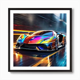 Colorful Sports Car Driving Down The Road Art Print