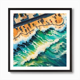 Aerial Harmony Of Waves Embrace Beachgoers Art Print